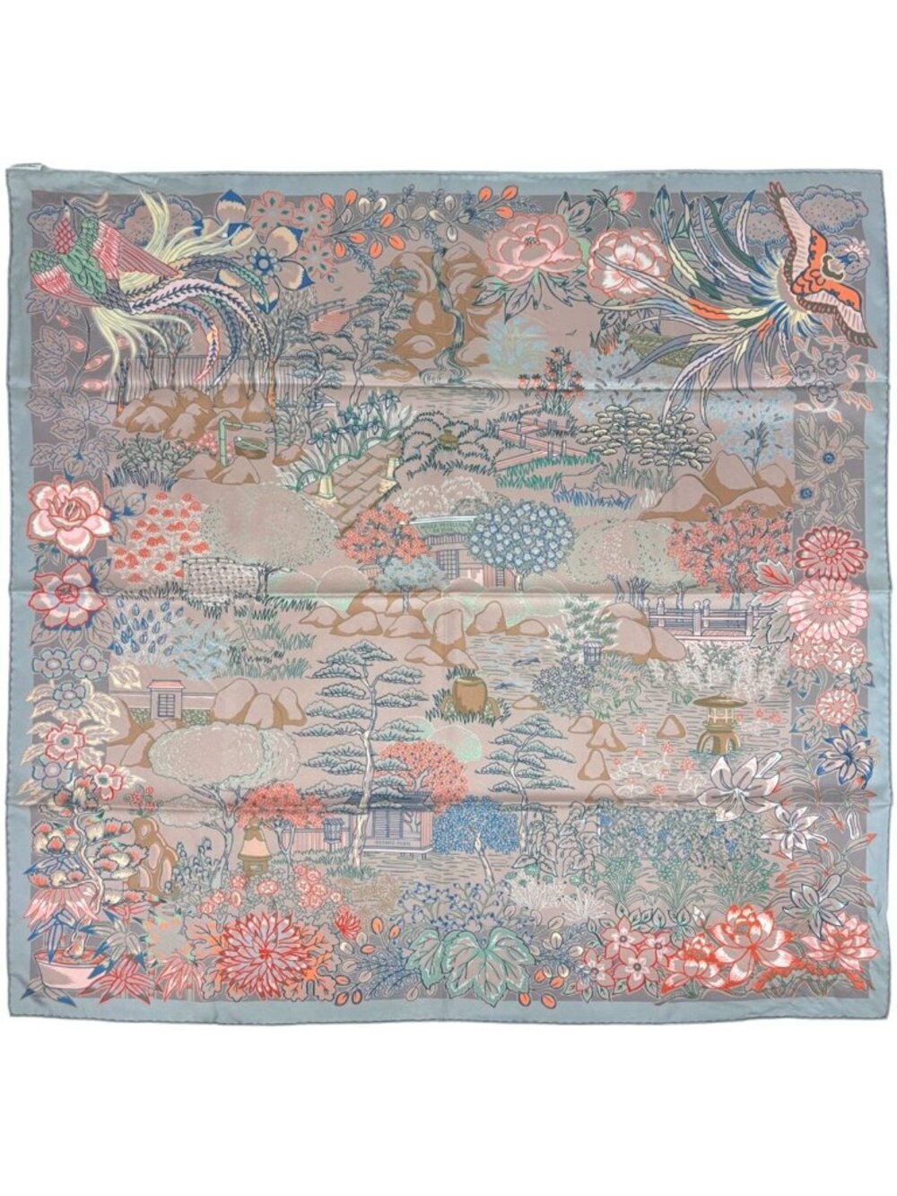 Hermes Carre 90 Mille Feuilles de Soie Scarf Feuille de Double Face Silk Gray
